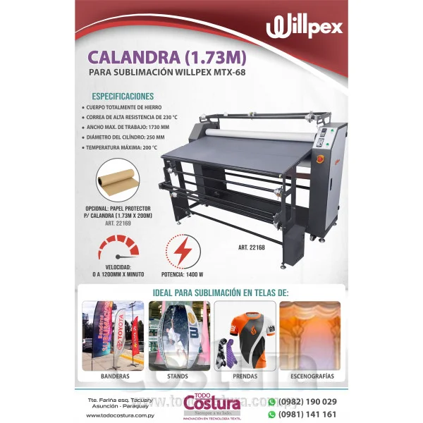 CALANDRA (1.73M) PARA SUBLIMACION WILLPEX MTX-68